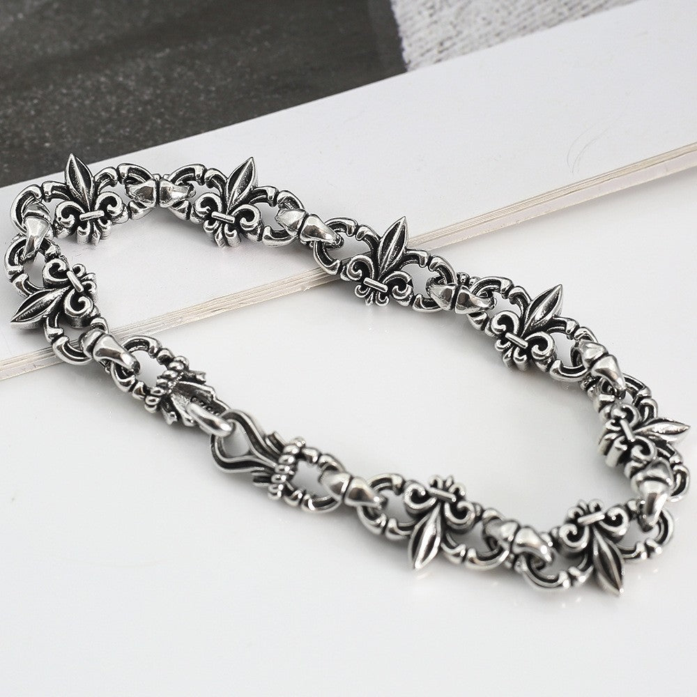 Chrome Hearts 925 Sterling silver Vitange Gothic fleur-de-lis Crown bracelet
