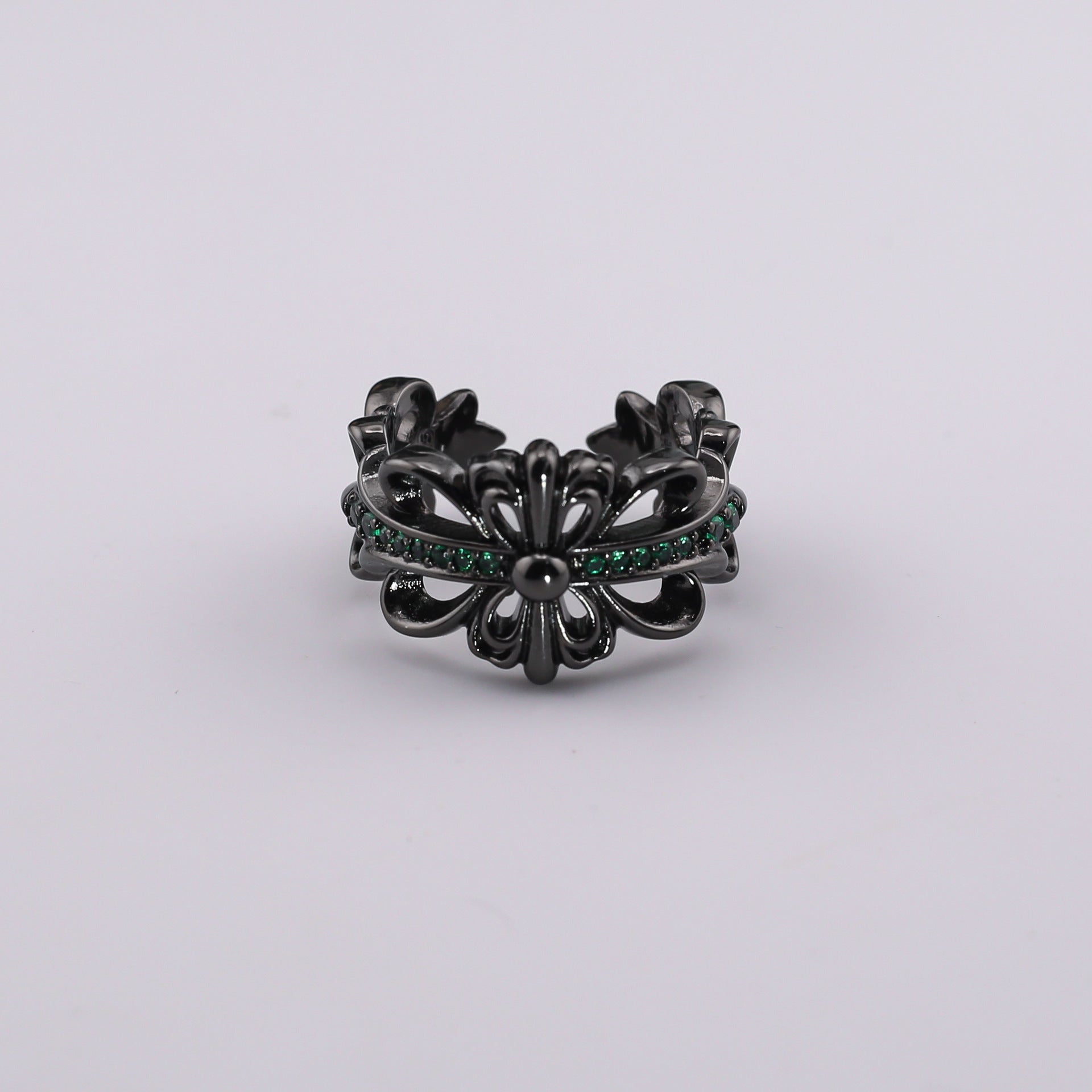 chrome hearts multi-color cross open sterling silver ring