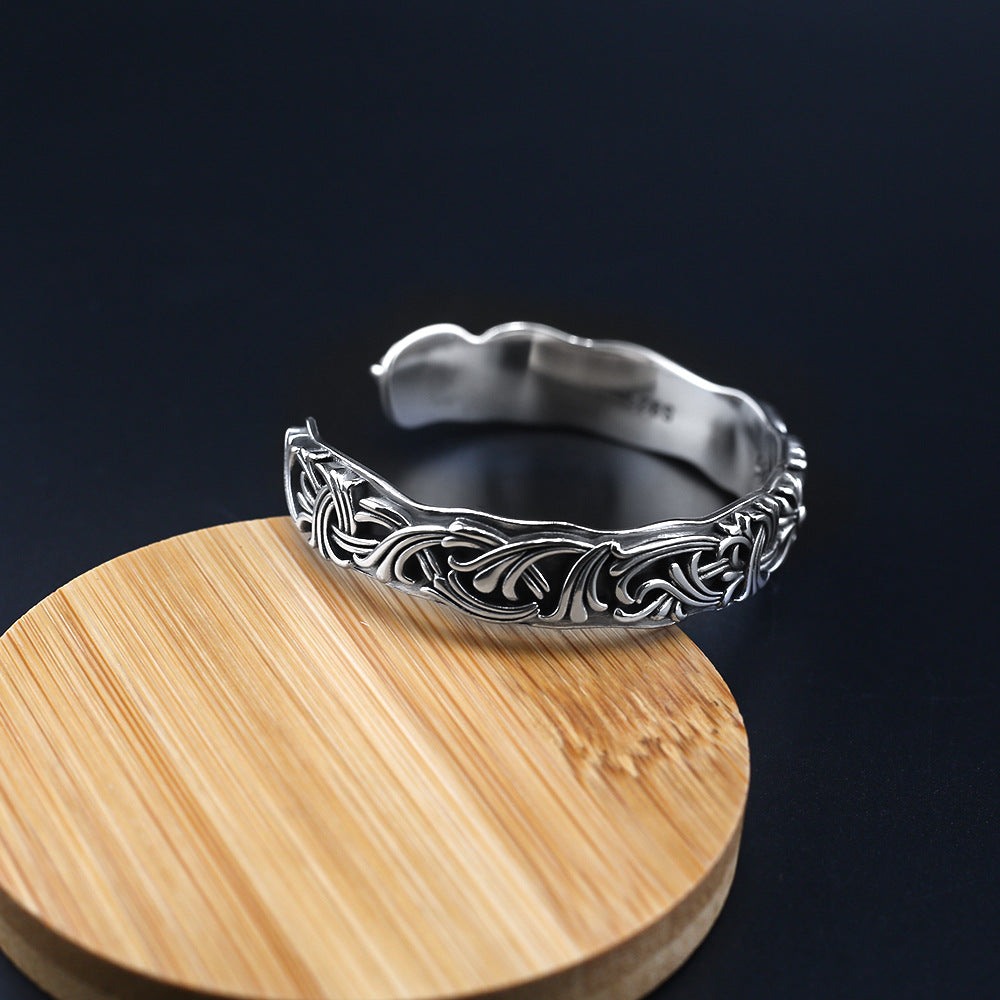 Chrome Hearts S925 Sterling Sliver Floral Cuff bracelet with intricate carvings