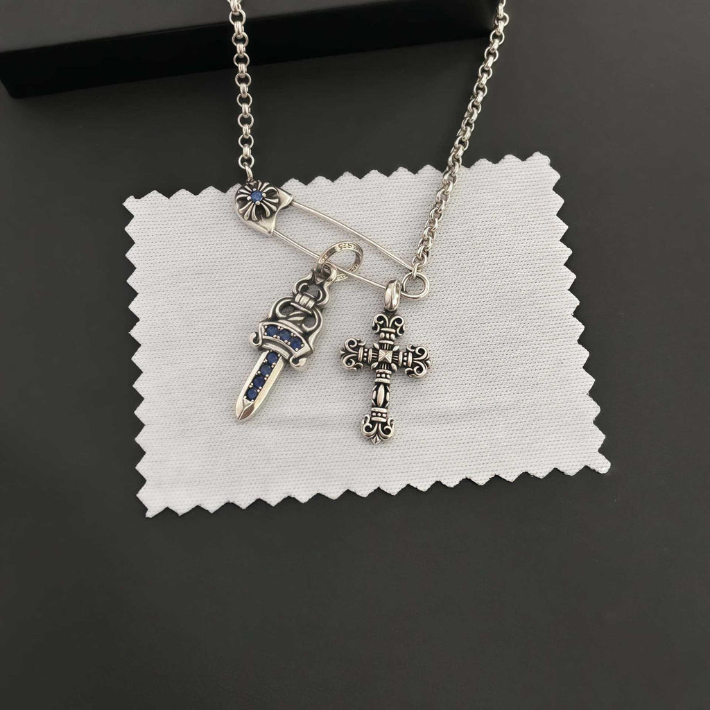 Chrome Hearts vintage flame cross brooch necklace