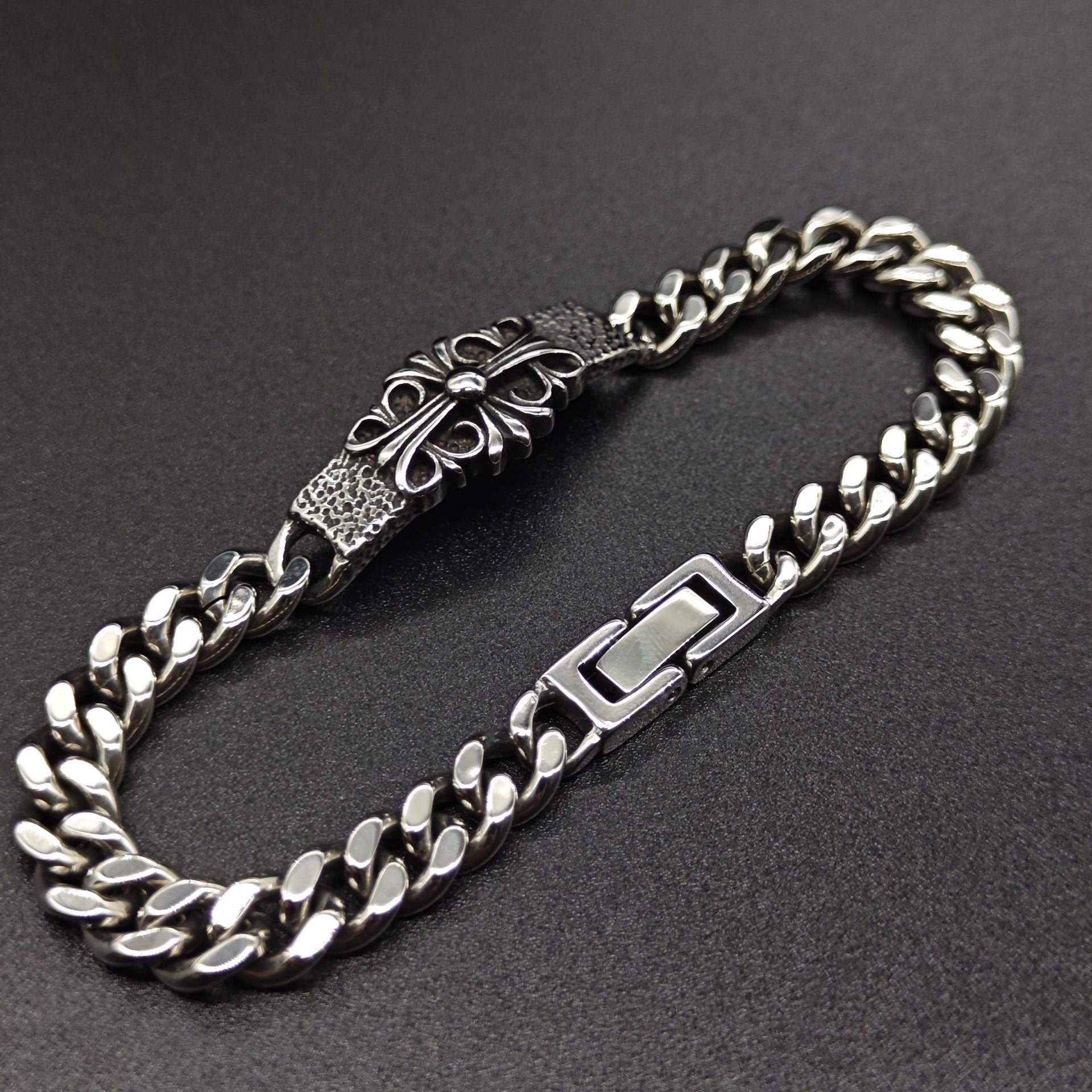Chrome Hearts cross flower curved Cuban domineering bracelet
